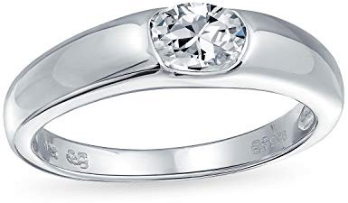 Bling Jewelry Personalisiere Moderner Einfacher Minimalistischer .50 CT Cubic Zirconia AAA CZ Runder Solitär Versprechen Verlobungsring Für Frauen .925 Sterlingsilber Plain Band Anpassbar