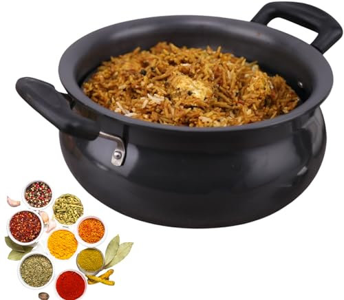 Vinod Black Pearl Hard Anodised Non Stick Handi with Lid - 5 Litre, Medium | 3.25mm Thickness | Biryani Pot| Gas Stove Compatible | Metal Spoon Friendly | 2 Year Warranty | Toxin Free - Black