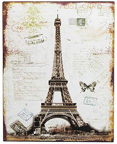 Blechschild Eiffelturm Paris Postkarte Retro Vintage Deko Schild 25 x 20 cm