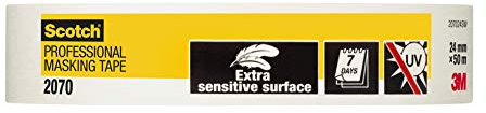 Scotch Ruban de Masquage 2070 Surfaces Super Delicates, Intérieur, 1 rouleau de 24 mm x 50 m