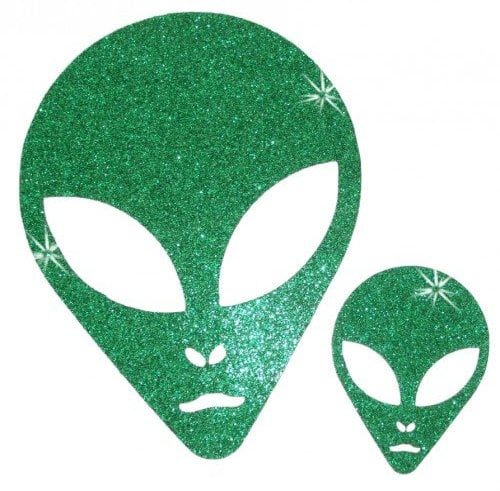 Fabric Glitter Alien ET Face Green Iron-On Hotfix DIY Tshirt Transfer Applique
