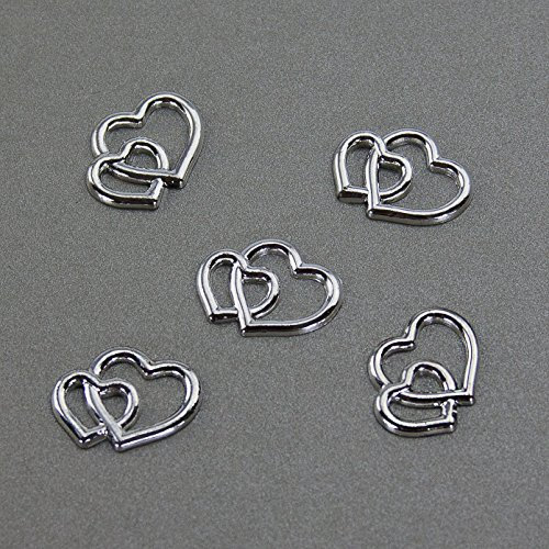 25 Doppelherzen silber Deko Streuteile Scrapbooking Tischdeko Streudeko Hochzeit