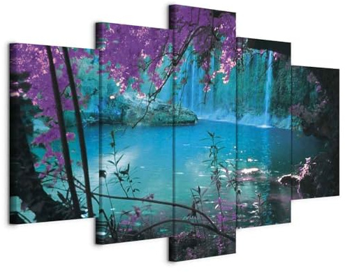 B&D XXL Cuadros Leinwandbild See Wasserfall, 200x100 cm, 5-teilig, modern
