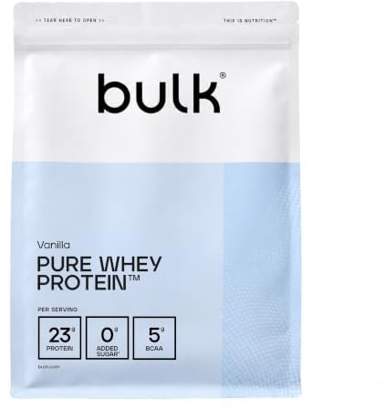 Bulk Pure Whey Protein Powder, Vanilla, 5kg | 23g Protein and 5g BCAAs per Scoop, Whey Concentrate Shake, Low Sugar, Supports Muscle Growth and Repair, Smooth Mixing