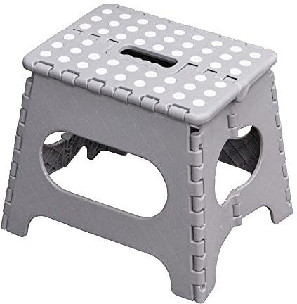 Knight Plastic Folding Step Stool, Strong Heavy Duty Skid Resistant Stool for Kids and Adults, White Black Grey, H29 x L27 x W22 CM (Grey)