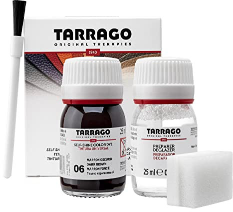 Tarrago | Self Shine Color Dye 25 ml | Tintura Autobrillante para Zapatos y Accesorios | Cubre Rozaduras y Desgastes del Calzado | Cuidado del Calzado - Repara y Tiñe | Color Marrón Oscuro