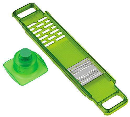 Kuhn Rikon Dual Julienne and Grating Mandoline with Stainless Steel Blade and Hand Guard, Green