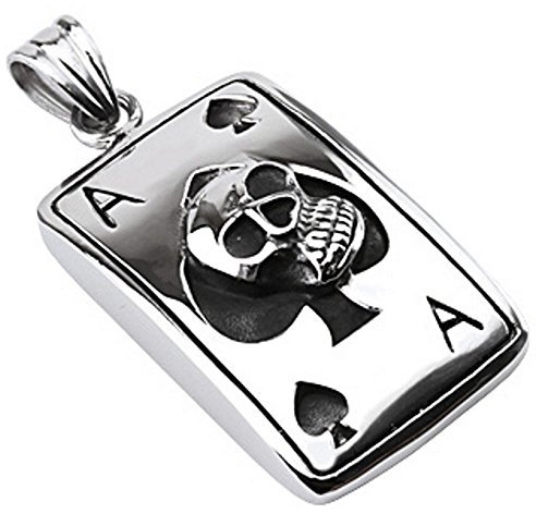Bungsa Kettenanhänger Totenkopf Ass Skull Poker Casino Ace Spades Edelstahl silber schwarz (Pendant Anhänger Charm Beads Chirurgenstahl Damen Herren Schmuck)