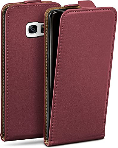 moex Flip Case für Samsung Galaxy S7 Hülle klappbar mit 360 Grad Schutz, Handyhülle mit Displayschutz, PU Leder Handytasche Lederhülle, Flip Case Cover Klapphülle, Weinrot