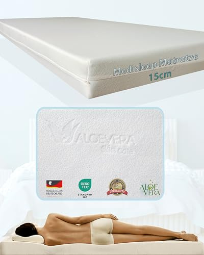 Doctorsleep Medisleep Kaltschaum Rollmatratze 15 cm Kern mit Aloe Vera Bezug 130x220 cm 60-140 kg