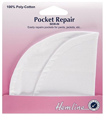 Hemline H876 | White Sew-in Repair Pocket 23x15cm Long Side Trouser Shape