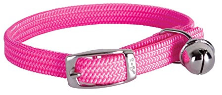 DOOGY FASHION - Collier nylon simple chromé chat rose