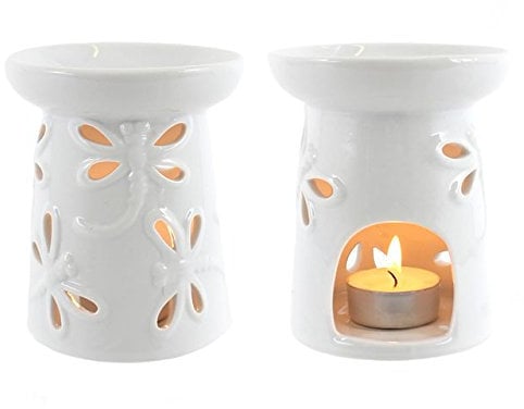 Jones Home and Gift Quemador de incienso - Blanco Esmaltado - Diseño Libélula