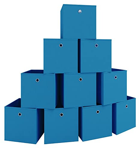 VCM 10er Set Faltbox | Klappbox Stoff Kiste | Faltschachtel | Maße ca. H. 28 x B. 27 x T. 27 cm | Regalbox - Boxas Blau
