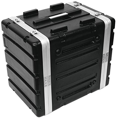 Kunststoff-Rack KR-19, 8HE, DD, schwarz | Hartschalen-Flightcase für 483-mm-Geräte (19) | 2 abnehmbare Deckel (Double-Door-Version) | Eingebaute Rackschienen (beidseitig, gelöchert)