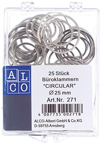 ALCO-Albert 271 - Büroklammern CIRCULAR, Ø 25 mm, spiralförmig, glanzvernickelt, Dose á 25 Stück