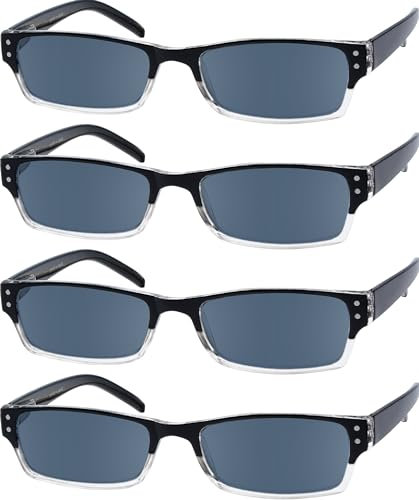 Eyekepper 4er-pack Damen und Herren Rechteckige Lesebrille mit Federscharnieren in Grau mit sonnen schützt Gläsern +2.00