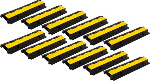 12x Pronomic Protector 1-100L Kabelbrücke 1-Kanal mit Steckverbindung 100 x 26 x 7 cm - Kabelkanal aus Kunststoff für Veranstaltungen - Kabel Überfahrschutz für Boden - Schwarz/Gelb