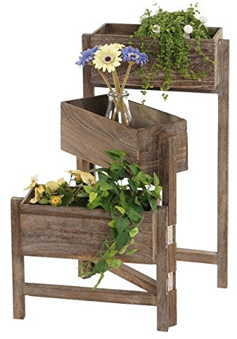 Pflanzregal T275, Standregal Blumenständer Pflanzkasten, 65x108x15cm, Holz Shabby-Look Vintage - braun