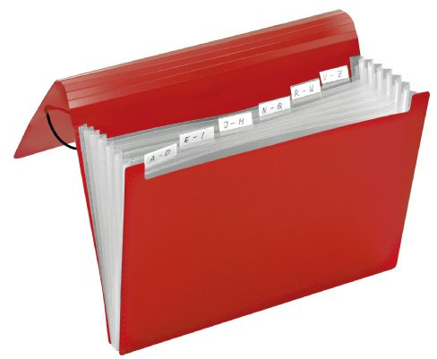 VELOFLEX 4445220 - Fächermappe Crystal DIN A4, mit 6 Fächern und Taben, PP-Material, Ordnungs-Mappe, rot