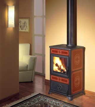 Italiana Camini Poêle à bois italien Cheminées NINFA Céramique 9 KW Couleur Bordeaux Noir/Brun
