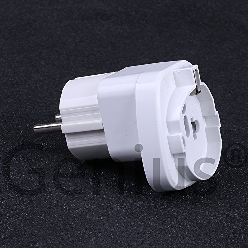 Genius® Adattatore presa spina universale da viaggio con protezione. Converte spine 2 poli, 3 poli, internazionali, shuko (piu' di 150 tipologie differenti) in spine a 2 poli Europee di tipo Shuko usate molto anche in Francia e Germania (spine di tipo E, F). Segliere nella lista il colore e il modello desiderato. (SHUKO Francia Germania 2 poli - tipo E, F, Bianco)
