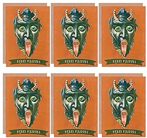 Wee Blue Coo Christmas Cards x6 Krampus Anti Santa Devil Orange Merry Krampus