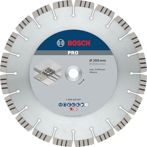Bosch 1x PRO Concrete Diamond Disc f. Table/Petrol Saws 25.4mm | for Concrete, Reinforced concrete, Ø 300 mm, Professional Accessory Table Circular Saw, Petrol Saw
