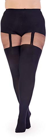Pretty Polly Women's Curves - Suspender Tights, Black, XL UK