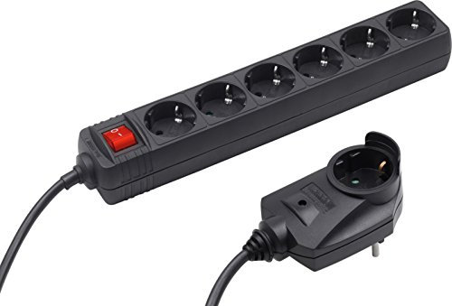 Meister Steckdosenleiste 6-fach, mit Zusatzstecker - 2 m Kabel - schwarz - IP20 Innenbereich - Schalter / Powersplit / Steckerleiste mit Überspannungsschutz / Mehrfachsteckdose / Tido 6-fach / 7430660