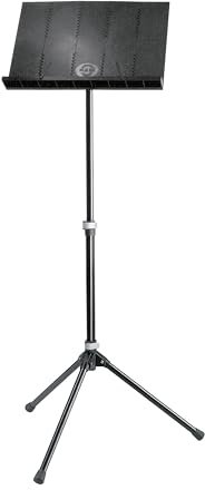 K&M 12120 Orchesternotenpult Schwarz – Faltbare Notenplatte - Von 54,5 - 122 cm ausziehbarer Notenständer –– mit Tasche