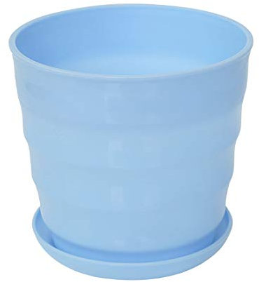 sourcing map Pot de Fleur Pot de Plante avec Plateau Jardinière Décor Intérieur Bureau Jardin Ronde Plastique Bleu Ciel Hauteur 11.5cm