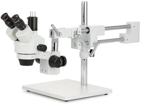 AmScope SM-4TPZ Professionelles Trinokulares-Stereo-Zoom-Mikroskop mit Gleichzeitiger Fokussteuerung, WH10X-Okularen, 0.7X-4.5X-Zoomobjektiv, Umgebungsbeleuchtung, Doppelarm-Auslegerständer