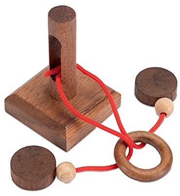 Der gefangene Ring - Schnurpuzzle - Denkspiel - Knobelspiel - Geduldspiel - Logikspiel aus Holz