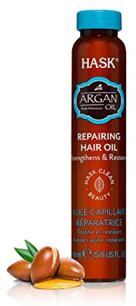 HASK Ölpipette mit Arganöl für mehr Glanz – Regenerierend, für alle Haartypen, farbsicher, glutenfrei, ohne Sulfate, ohne Parabene – 18 ml