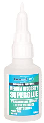 Bond-It Medium Viscosity Super Glue (20g) - Fast acting, water resistant sometimes referred to as 'instant glue'. Glues most rubbers and plastic in seconds! Used in mitre kits