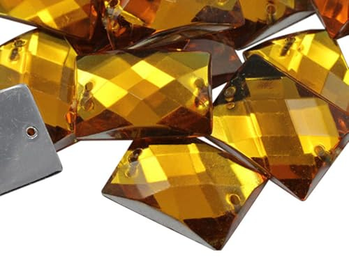 Allstarco 25x18mm (1x23/32) Gold Topaz Rectangle Sew-On Gems 18 PCS | Two-hole Flat Back Rhinestones, ideal for clothing, dancewear, costumes, shoes, bags and reusable craft projects