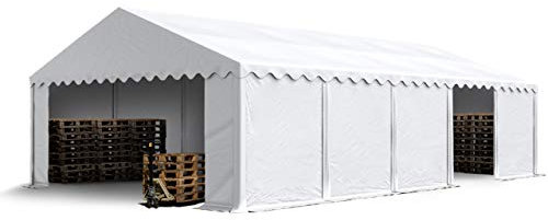 TOOLPORT Tendone deposito 5x10 m PVC 750 N Bianco Tenda capannone Telaio perimetrale e Rinforzo del Tetto