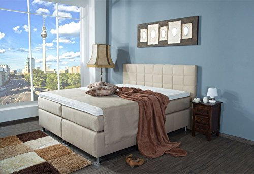 AUKONA Boxspringbett Leopold 180x200, 7-Zonen-Taschenfederkern-Matratze mit Komfortschaum Topper, H2 H3 H4, Doppelbett, Lieferung und Aufbau kostenlos