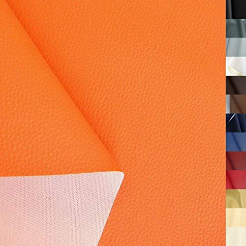 TOLKO 1m Kunstleder Meterware | weiches Premium Lederimitat für Stuhl Bank Sessel Sofa Sitzbezug Bezugstoff in Rindsleder Optik 140cm breit Polsterstoff Polsterbezug Möbelstoff (Orange)