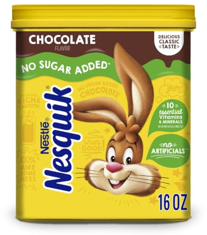 Nesquik Chocolate Powder No Sugar Added 453 gram, Low Calories, Low Fat