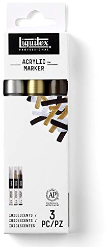 Liquitex 3699244 Professional Paint Acrylfarben Marker, Künstlerpigmente zum Zeichen, Malen auf Papier, Leinwand, Textilien, feine Spitze - 3 Marker Set Irisierend