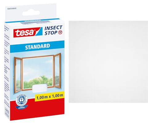 tesa Insect Stop Standard Fliegengitter für Fenster - Insektenschutz zuschneidbar - Mückenschutz ohne Bohren - 1 x Fliegen Netz - 100 cm x 100 cm - Weiß