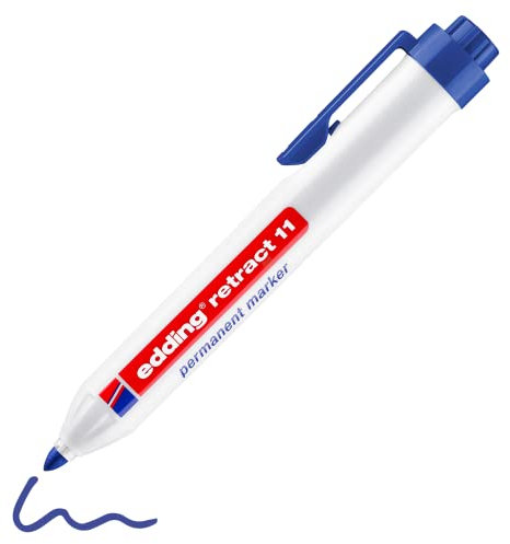 edding Retract 11 Permanent Marker - blau - 1 Stift - runde Feder 1,5-3 mm - wasserfest, schnelltrocknend - permanent marker für leichte Einhandbedienung - für Pappe, Kunststoff, Holz, Metall, Glas