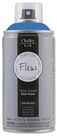 FLEUR Spray Vernice Chalk Paint, Extra Opaco, all' Acqua senza Odore, MultiSuperficie, 300 ml F64 Primary Cyan, Effetto Gesso, Shabby Chic Vintage, per Mobili, per Interno - Esterno