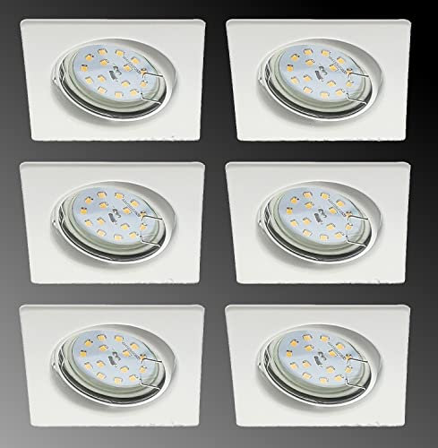 Trango 6er Set 6729-066SMOSD LED Einbaustrahler Weiß matt Eckig inkl. 6x 5 Watt 3 Stufen dimmbar Ultra Flach LED Modul 3000K warmweiß Einbauleuchte, Deckenspot, Einbauspot, Deckenleuchte, Downlight
