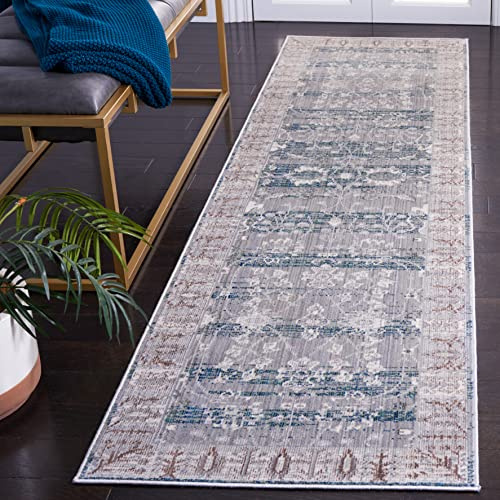 SAFAVIEH Valencia Collection Runner Rug - 2'3 x 8', Grey & Green, Boho Chic Distressed Design, Non-Shedding & Easy Care, Ideal for High Traffic Areas in Living Room, Bedroom (VAL118C)