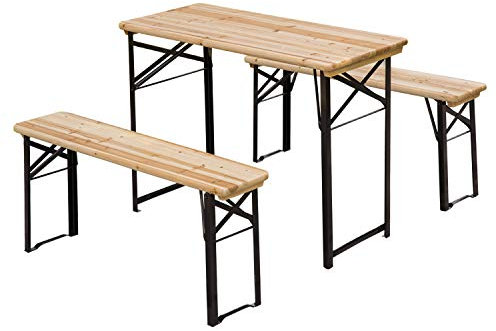Outsunny Portable Folding Camping Picnic Trestle Beer Table and Bench Set Garden BBQ Chairs Stools Wooden Wood (120cm(L) x 25cm(W) x 46cm(H))