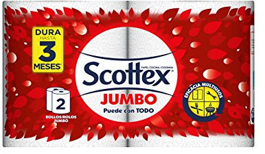 Scottex Jumbo Papel de cocina 2 rollos, eficacia multiusos con envase reciclable y fibras FSC
