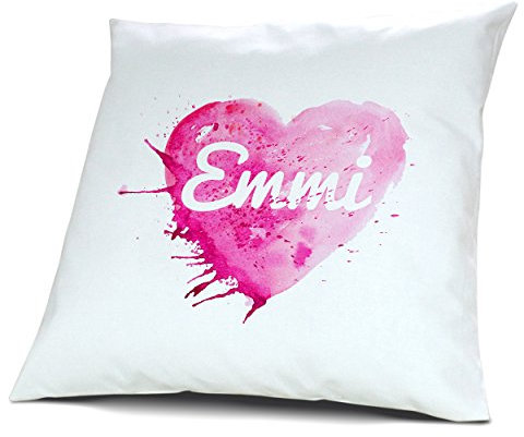 digital print Kopfkissen mit Namen Emmi - Motiv Painted Heart, 40 cm, 100% Baumwolle, Kuschelkissen, Liebeskissen, Namenskissen, Geschenkidee